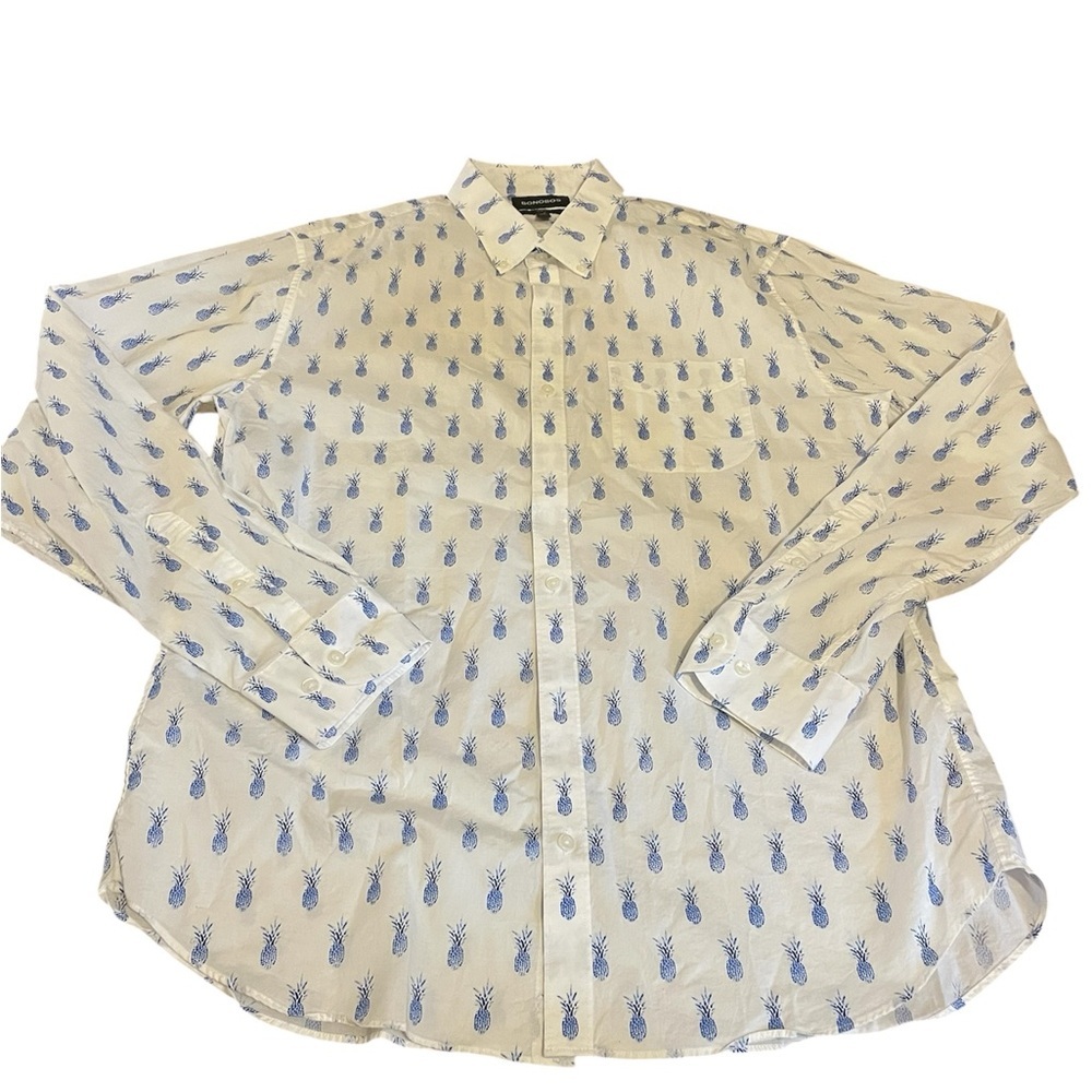 Bonobos‎ White Button-Down Shirt with Blue Pineapple Print